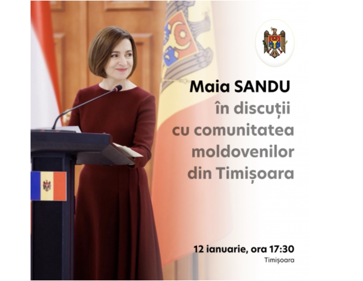 Președintele Maia Sandu va face o vizită la Timișoara, la invitația primarului Dominic Fritz